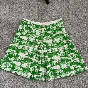 Diane Von Furstenberg Green and White Toile Patterned Silk Blend Skirt